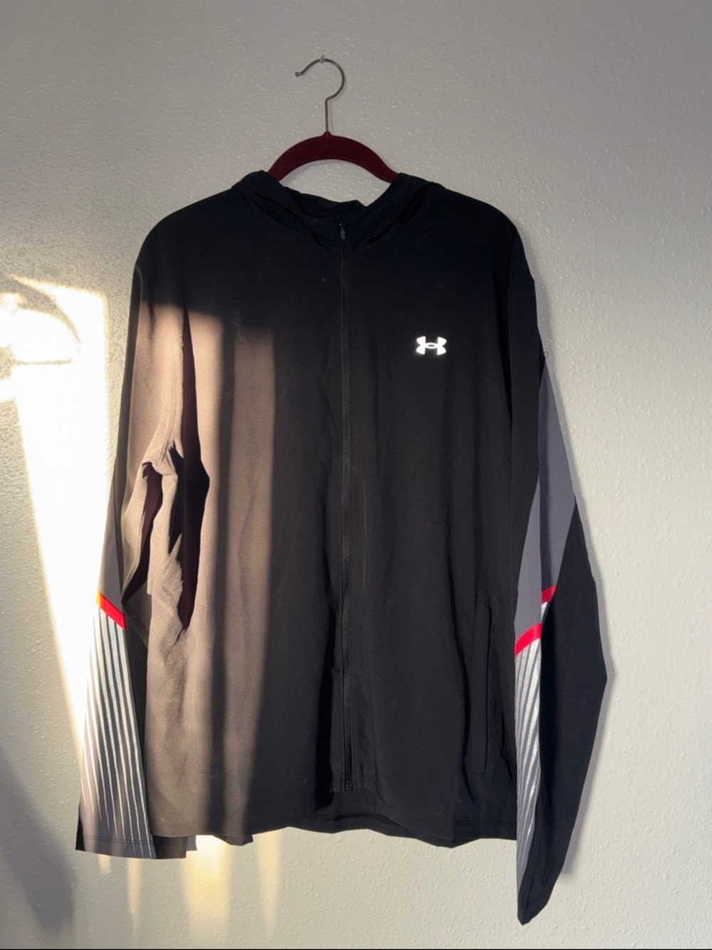 Under Armour Black Performance Full-Zip Hooded Jacket with Gray & Red Accents